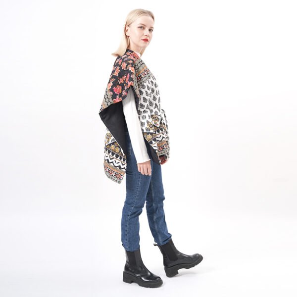 Oversized Floral Quilted Padded Poncho Cape - Image 7