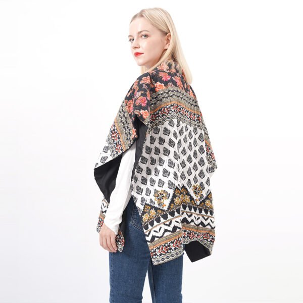 Oversized Floral Quilted Padded Poncho Cape - Image 6