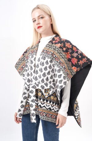 Oversized Floral Quilted Padded Poncho Cape