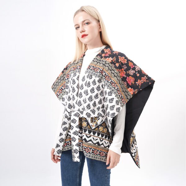 Oversized Floral Quilted Padded Poncho Cape