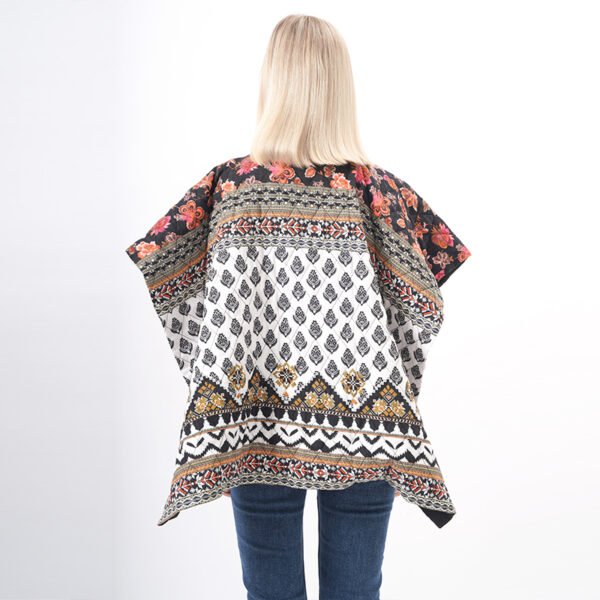 Oversized Floral Quilted Padded Poncho Cape - Image 4