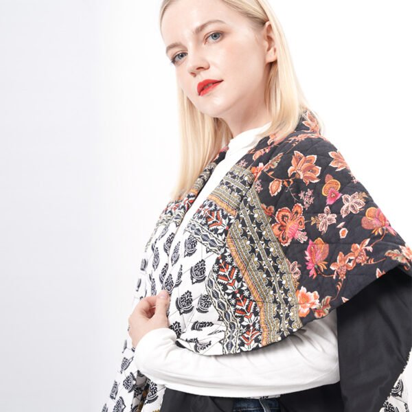 Oversized Floral Quilted Padded Poncho Cape - Image 3