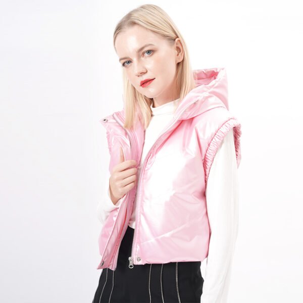 Sleeveless Cropped Padded Puffer Vest with Hood - Image 5