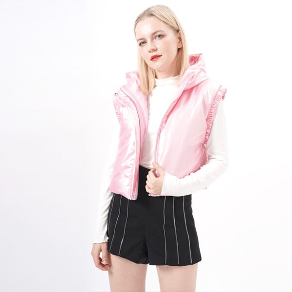 Sleeveless Cropped Padded Puffer Vest with Hood