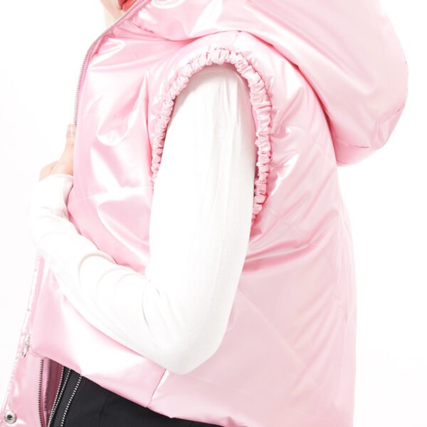 Sleeveless Cropped Padded Puffer Vest with Hood - Image 2