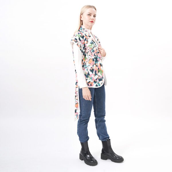 Printed Quilted Vest Padded Gilet with Belt - Image 6