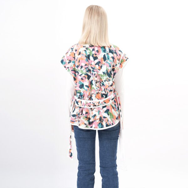 Printed Quilted Vest Padded Gilet with Belt - Image 3