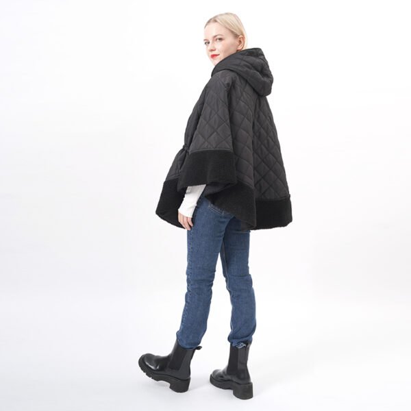 Drawstring Hooded Padded Cape Poncho - Image 4