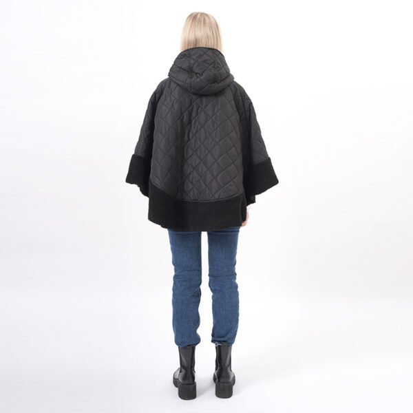 Drawstring Hooded Padded Cape Poncho - Image 3