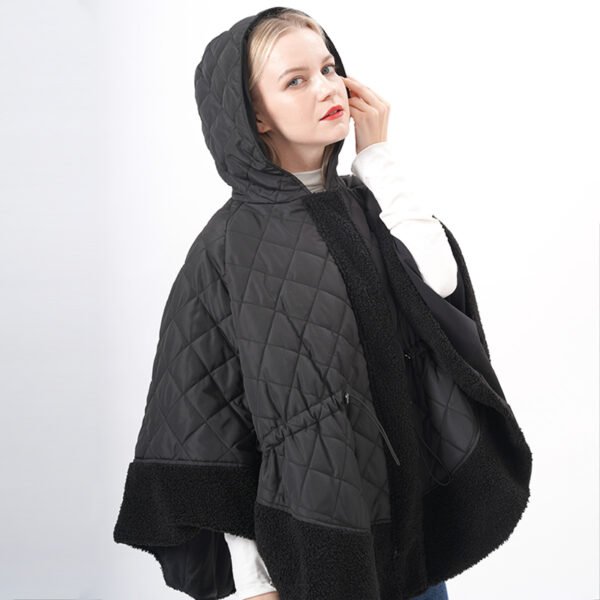 Drawstring Hooded Padded Cape Poncho - Image 2