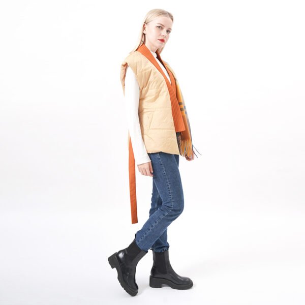 Tassels Plaid Padded Vest with Belt - Image 6