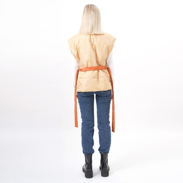 Tassels Plaid Padded Vest with Belt - Image 5