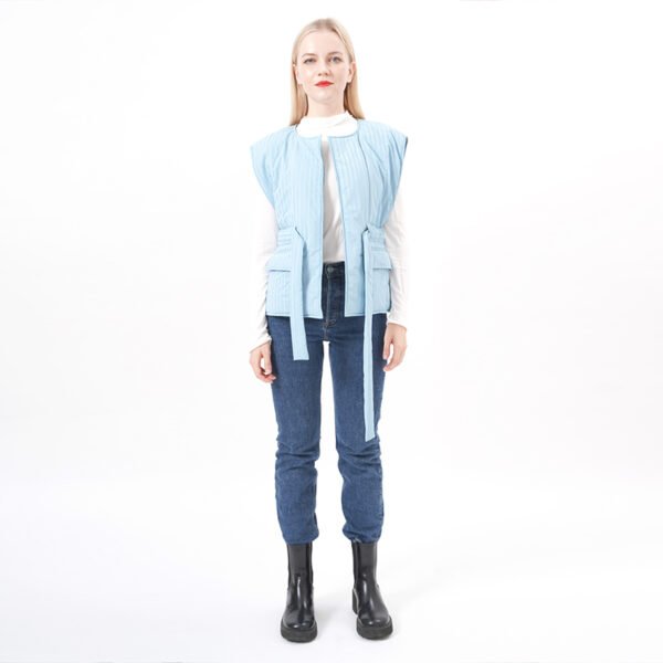 Capped Sleeves Padded Gilet Vest with Belt - Image 7