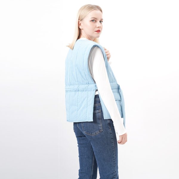 Capped Sleeves Padded Gilet Vest with Belt - Image 5