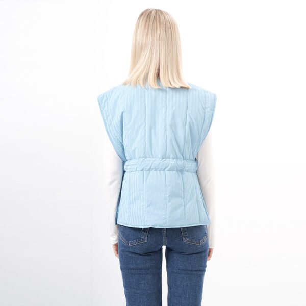 Capped Sleeves Padded Gilet Vest with Belt - Image 3