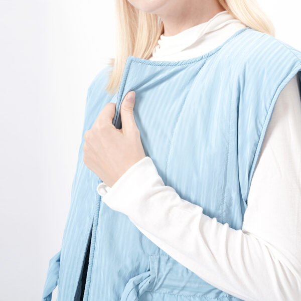 Capped Sleeves Padded Gilet Vest with Belt - Image 2