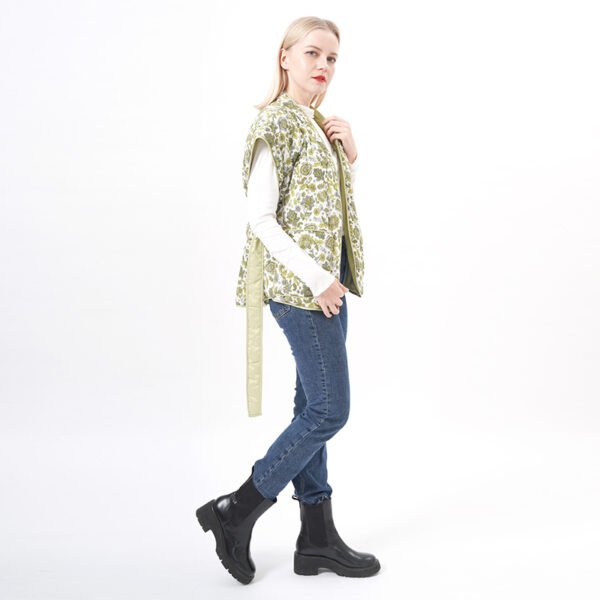 Capped Sleeves Floral Printed Quilted Vest Padded Gilet