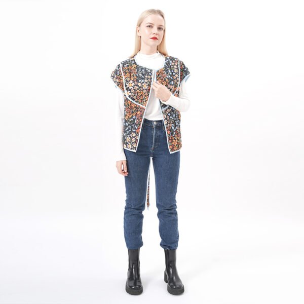 Capped Sleeves Floral Quilted Padded Vest - Image 7