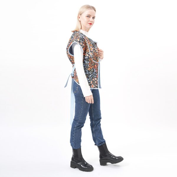 Capped Sleeves Floral Quilted Padded Vest - Image 6