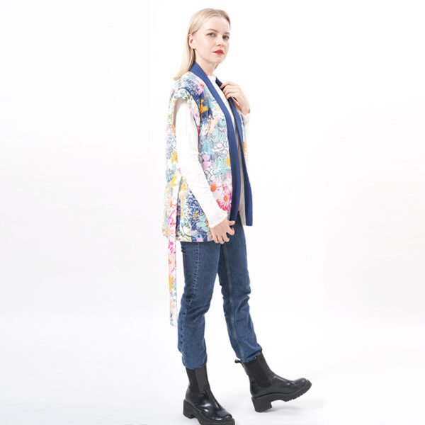 Floral Printed Quilted Vest Padded Gilet with Belt - Image 6