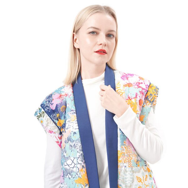 Floral Printed Quilted Vest Padded Gilet with Belt - Image 4