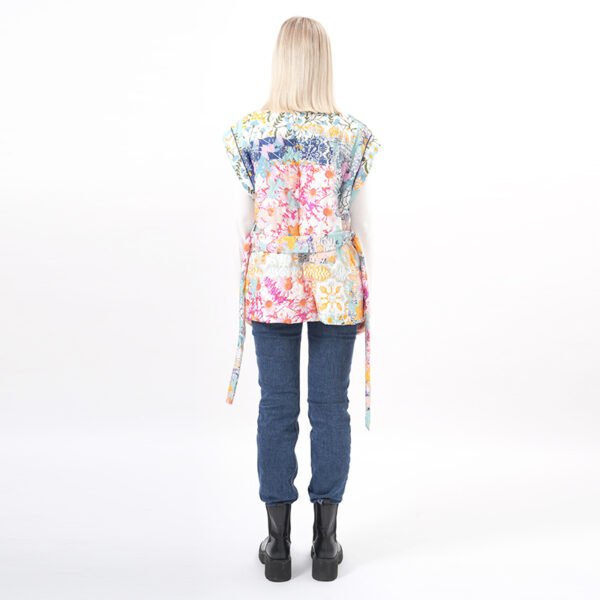 Floral Printed Quilted Vest Padded Gilet with Belt - Image 3