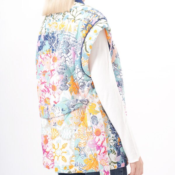 Floral Printed Quilted Vest Padded Gilet with Belt - Image 2