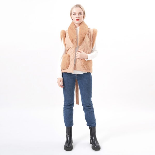 Fleece Quilted Vest Padded Gilet with Belt - Image 7