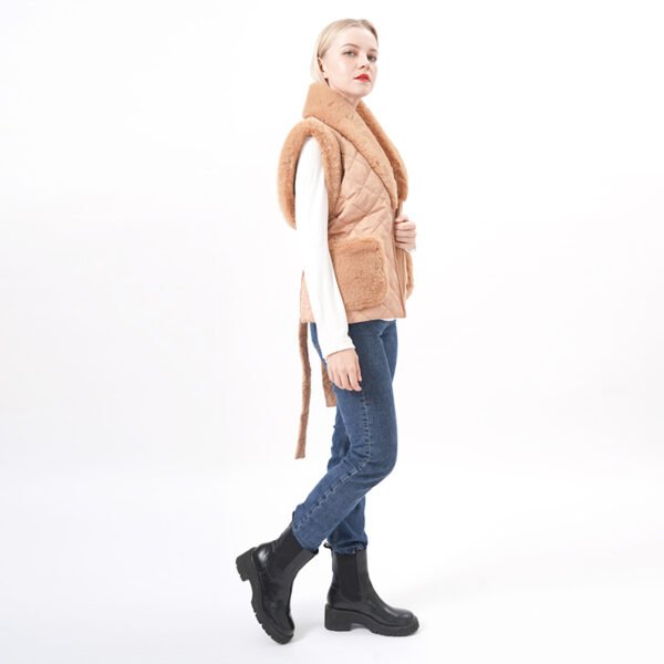 Fleece Quilted Vest Padded Gilet with Belt - Image 6