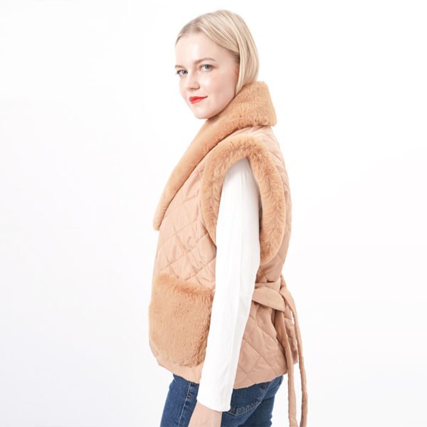 Fleece Quilted Vest Padded Gilet with Belt