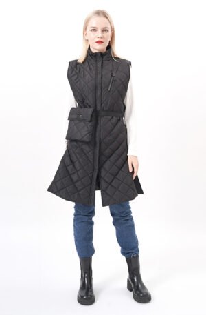 Long Outwear Qualited Padded Vest with Pocket