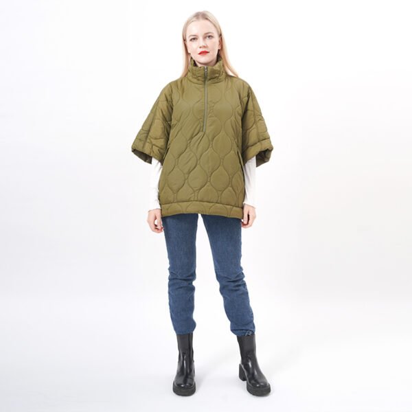 High Neck Quilted Padded Poncho Cape Jacket - Image 7