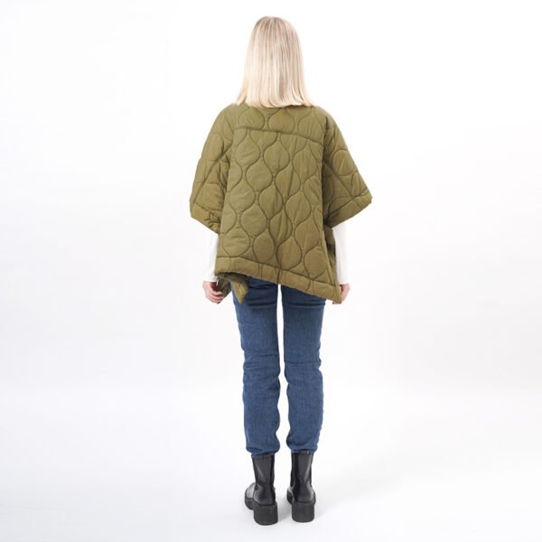 High Neck Quilted Padded Poncho Cape Jacket - Image 3