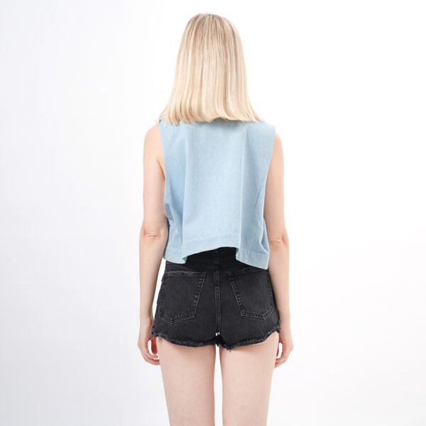 Sleeveless Button Down Embroidered Denim Vest - Image 3