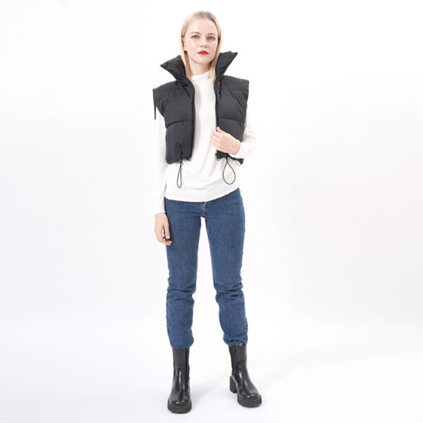 Sleeveless Standard Collar Quilted Cropped Puffer Vest - Image 7