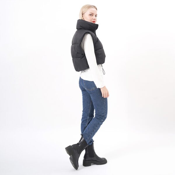 Sleeveless Standard Collar Quilted Cropped Puffer Vest - Image 6