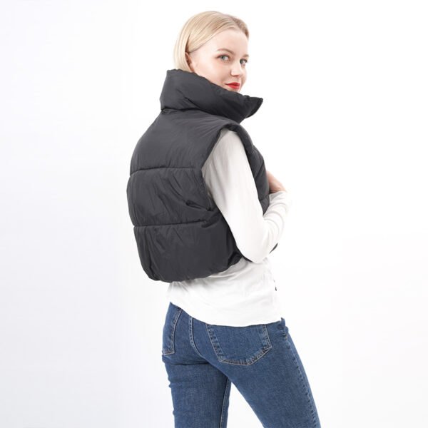 Sleeveless Standard Collar Quilted Cropped Puffer Vest - Image 5