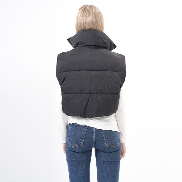 Sleeveless Standard Collar Quilted Cropped Puffer Vest - Image 3