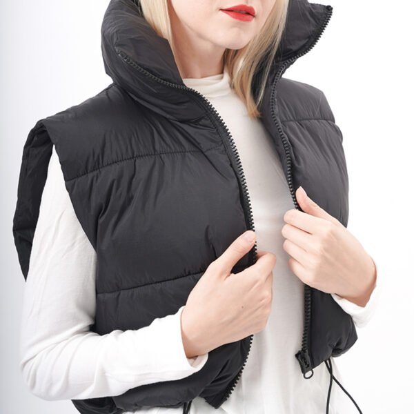 Sleeveless Standard Collar Quilted Cropped Puffer Vest - Image 2