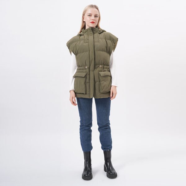 Hooded Drawstring Puffer Jacket Quilted Vest - Image 7