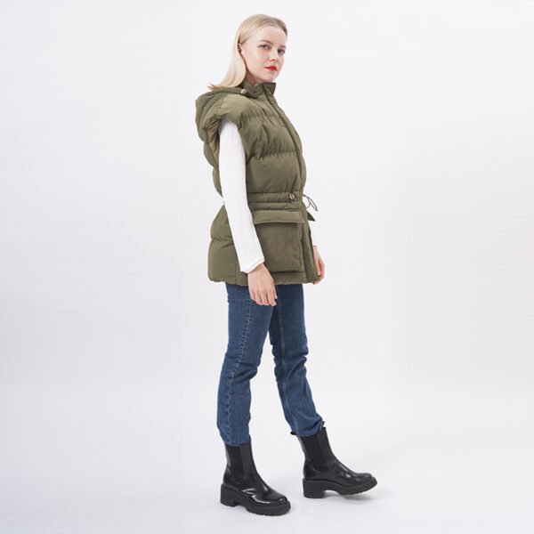 Hooded Drawstring Puffer Jacket Quilted Vest - Image 6