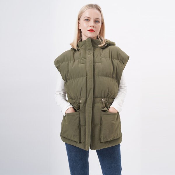 Hooded Drawstring Puffer Jacket Quilted Vest - Image 4