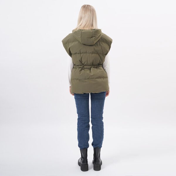 Hooded Drawstring Puffer Jacket Quilted Vest - Image 3