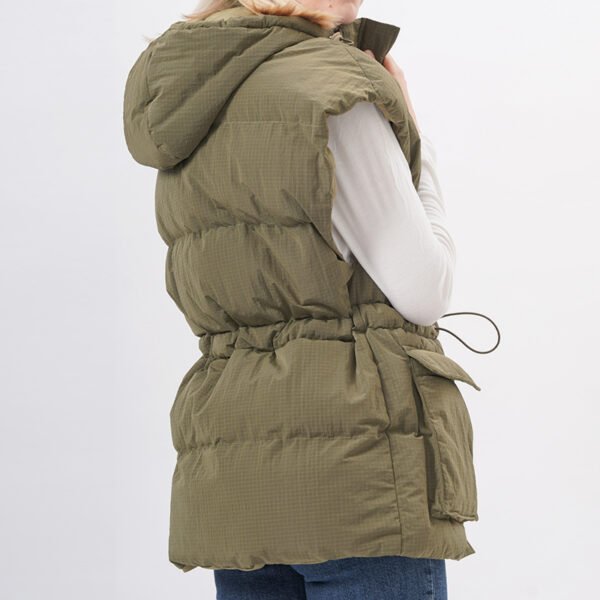 Hooded Drawstring Puffer Jacket Quilted Vest - Image 2