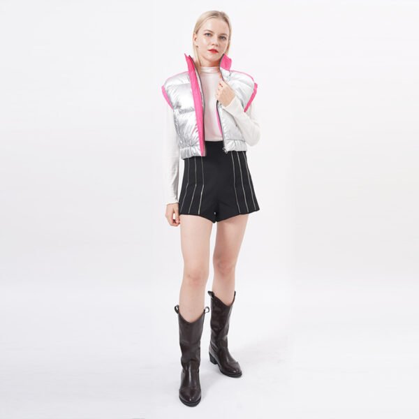 Sleeveless Quilted Cropped Puffer Vest Padded Gilet - Image 7