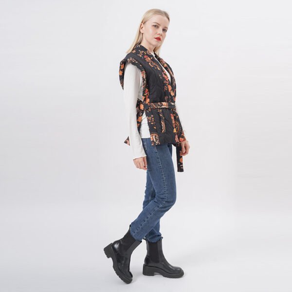 Floral Printed Padded Belted Puffer Vest - Image 6