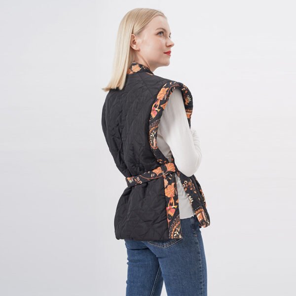 Floral Printed Padded Belted Puffer Vest - Image 5