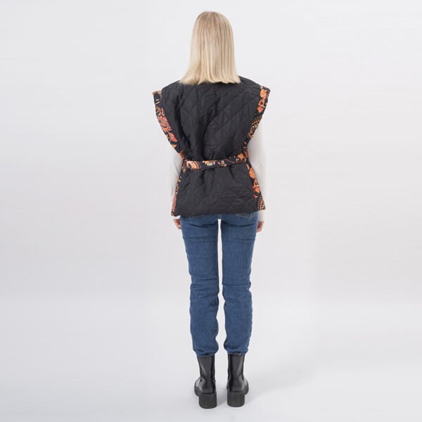 Floral Printed Padded Belted Puffer Vest - Image 3