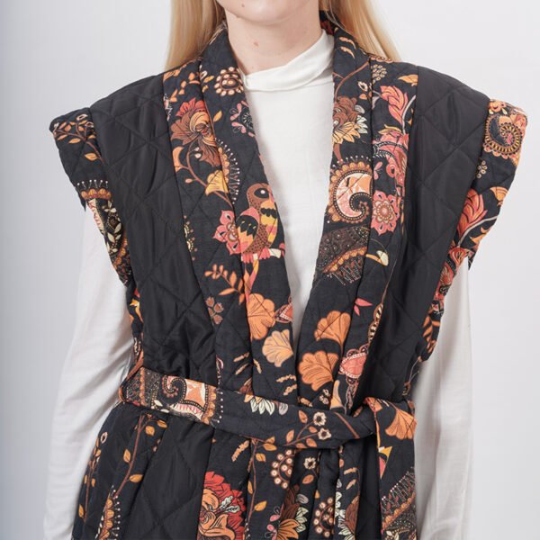 Floral Printed Padded Belted Puffer Vest - Image 2