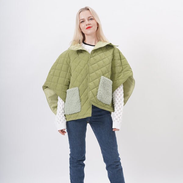 Warm Padded Quilted Cape Jacket with Pocket - Image 7